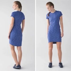 Lululemon Go Where-To Dress Short Sleeve Casual Heathered Blue Pocket Size 6